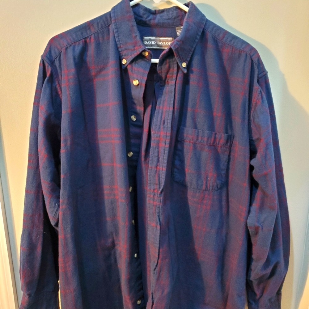 David Taylor Flannel Mens Medium Blue Red Purple